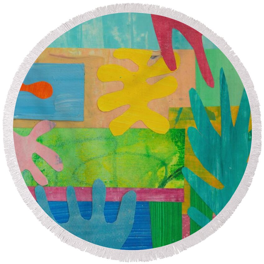 Mixed Media Round Beach Towel featuring the mixed media Peace and Love 3 by Julia Malakoff
