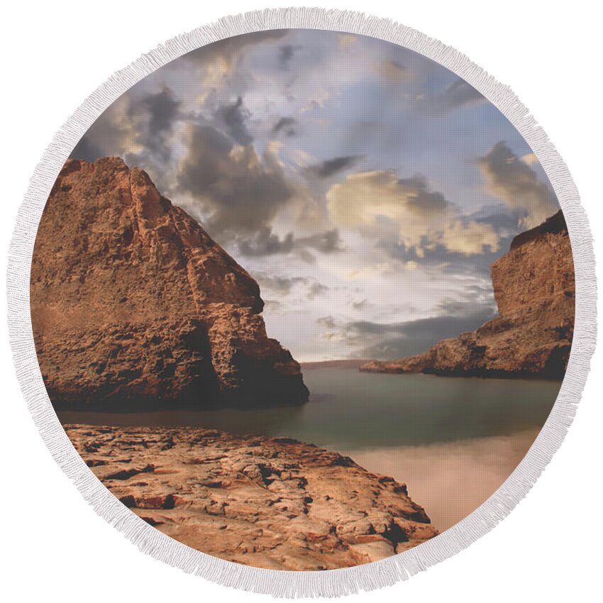 Shark Fin Cove Round Beach Towel featuring the photograph Peace and Love by Laurie Search