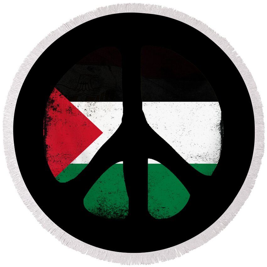 Palestine Round Beach Towel featuring the digital art Peace For Palestine by Flippin Sweet Gear