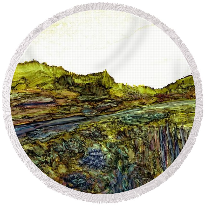 Still Round Beach Towel featuring the painting Peace in Pilar by Angela Marinari
