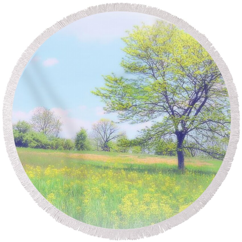 Nature Round Beach Towel featuring the photograph Peace On The Hillside by Tami Quigley