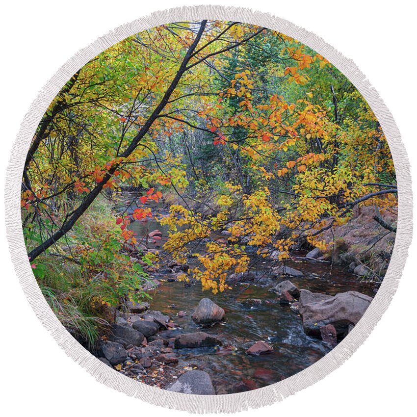 Peaceful Round Beach Towel featuring the photograph Peaceful Colorful Left Hand Creek by James BO Insogna