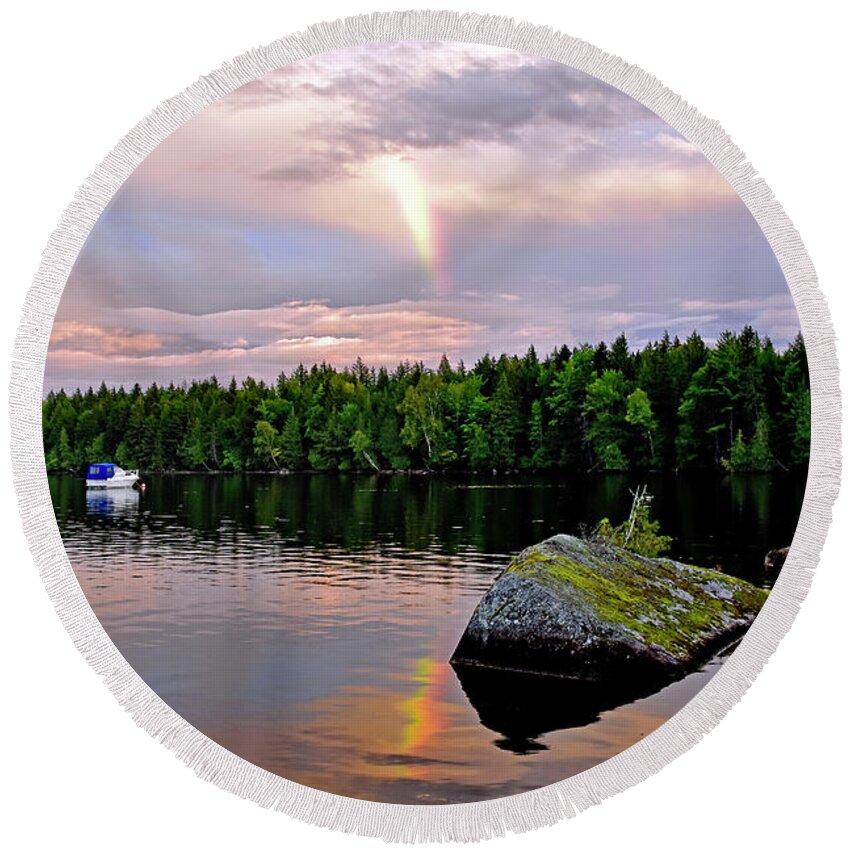 Cove Round Beach Towel featuring the photograph Peaceful Cove in Maine by Monika Salvan