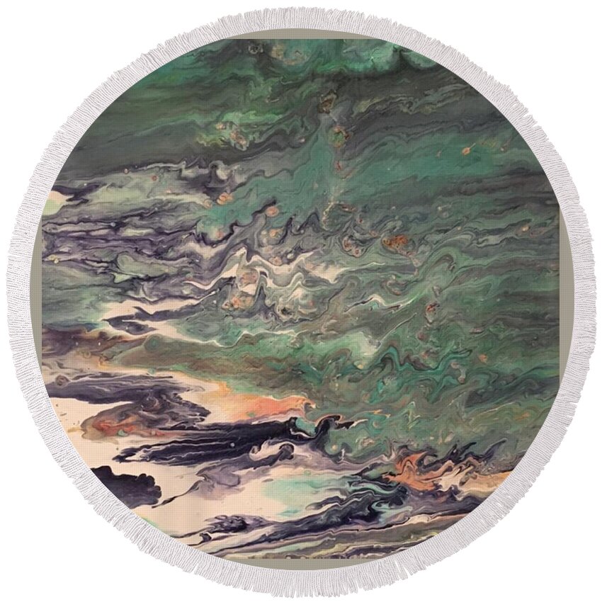 Abstract Round Beach Towel featuring the painting Peacefulness by Ron Durnavich