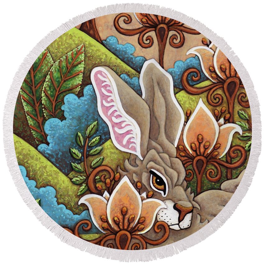Hare Round Beach Towel featuring the painting Peachy Persian Daydream by Amy E Fraser