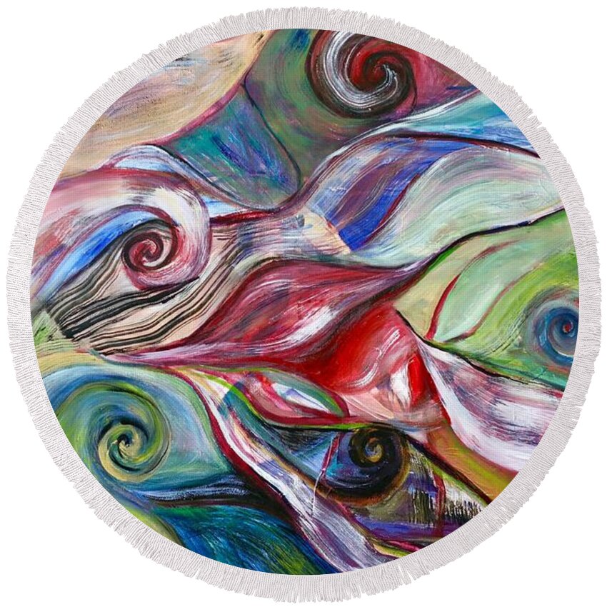 Abstract Round Beach Towel featuring the painting Pearl by Jackie Ryan