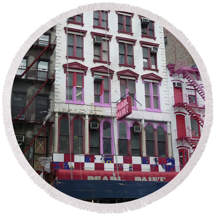Pearl Paints Round Beach Towel featuring the photograph Pearl Paint Store on Canal Street Gone by Steven Spak