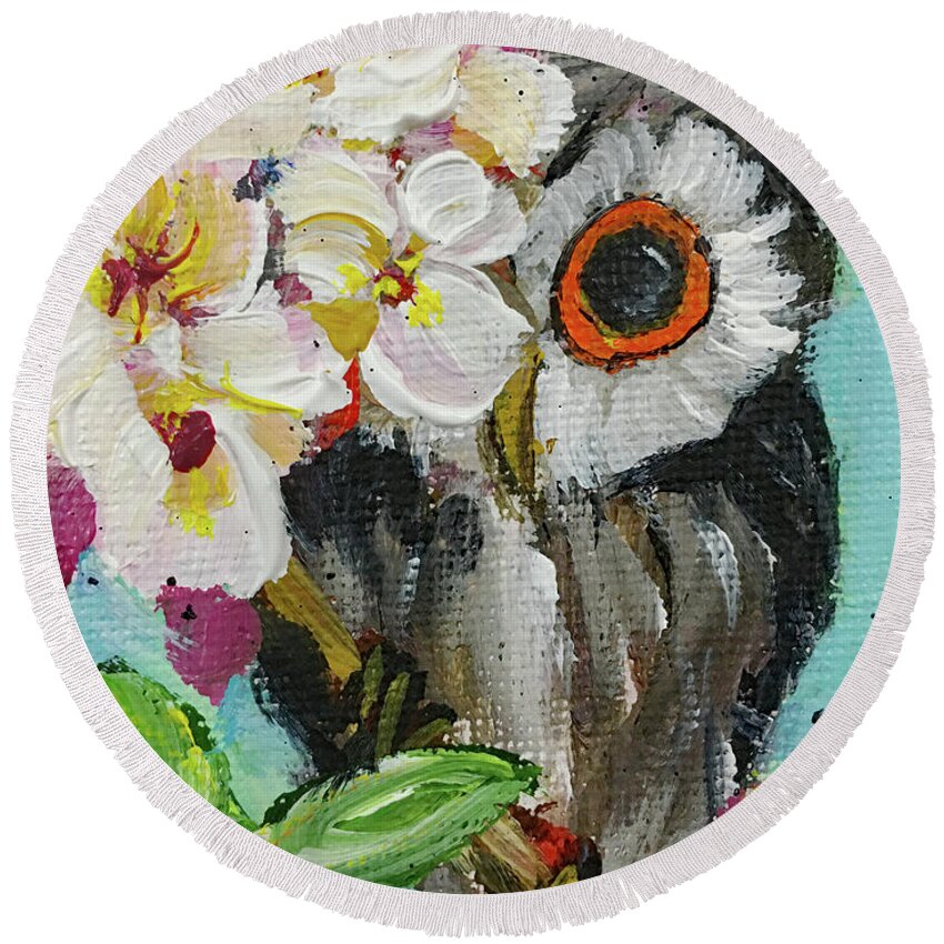 Owl Round Beach Towel featuring the painting Peek a Boo Owl by Roxy Rich