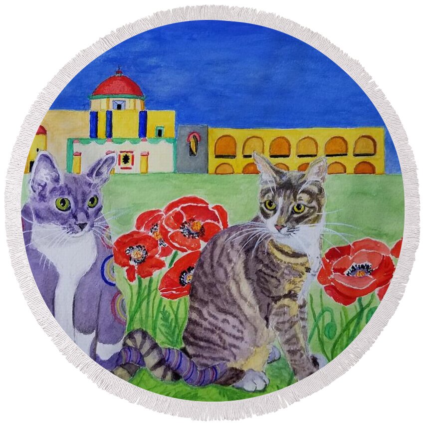 Cat Round Beach Towel featuring the painting Peggy and Maya by Vera Smith