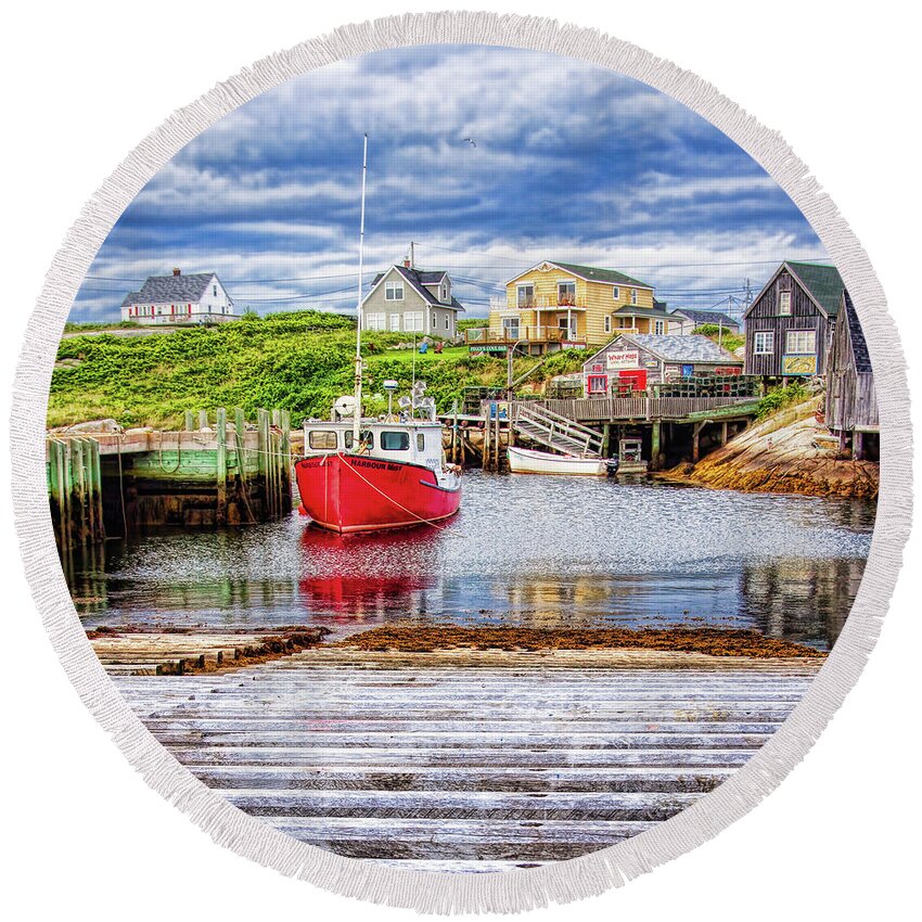 Peggy's Cove Round Beach Towel featuring the photograph Peggy's Cove in perspective by Tatiana Travelways