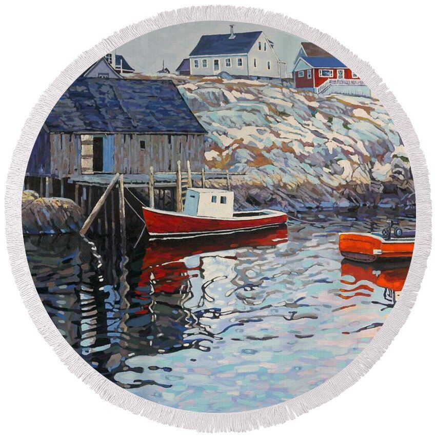 2399 Round Beach Towel featuring the painting Peggy's Cove Memories by Phil Chadwick