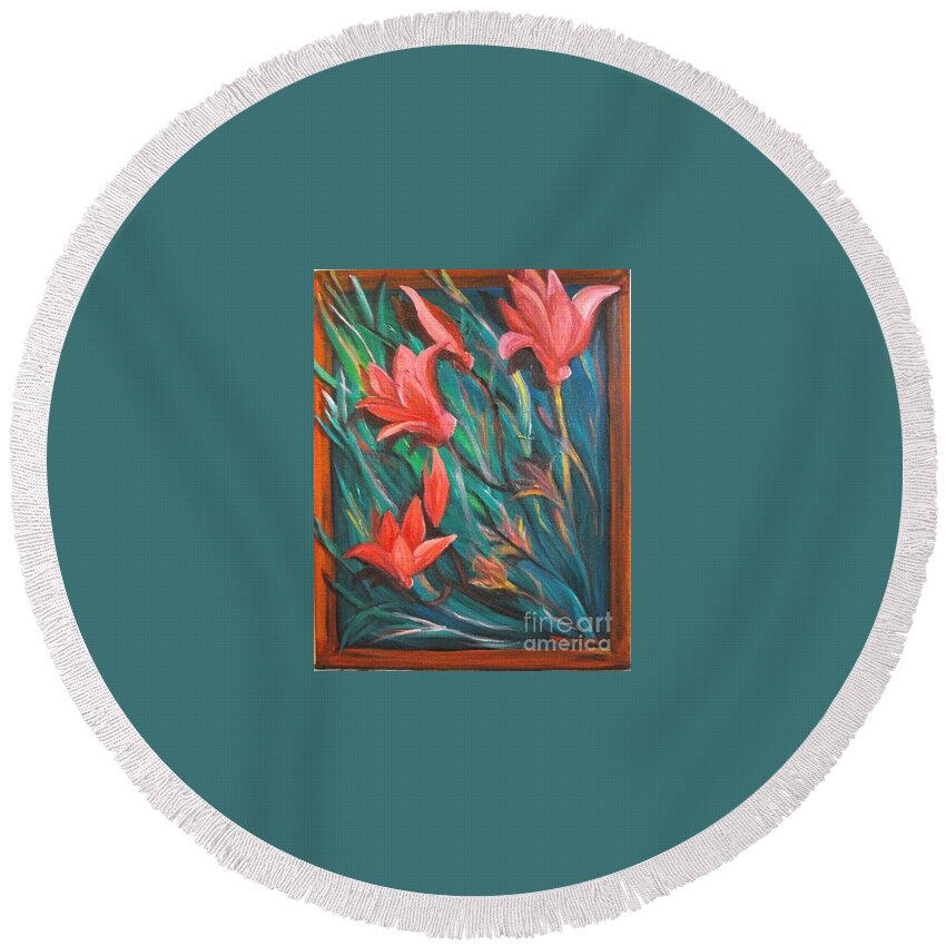 Flowers Round Beach Towel featuring the painting Peines d'amour by Tatiana Sragar