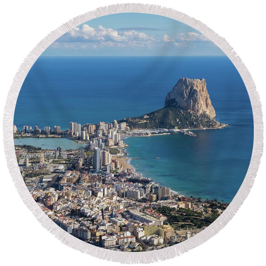 Spain Round Beach Towel featuring the photograph Penon de Ifach and Calpe by Adriana Mueller