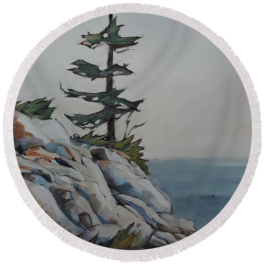 Landscape Round Beach Towel featuring the painting Pensive by Sheila Romard