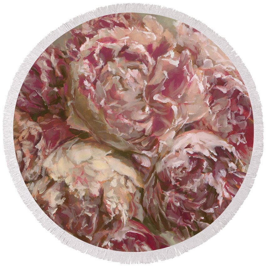 Peonies Round Beach Towel featuring the painting Peony Bouquet by Roxanne Dyer