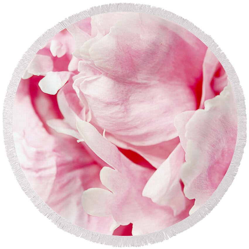 Peony Feathers Round Beach Towel featuring the photograph Peony Feathers by Natalie Dowty