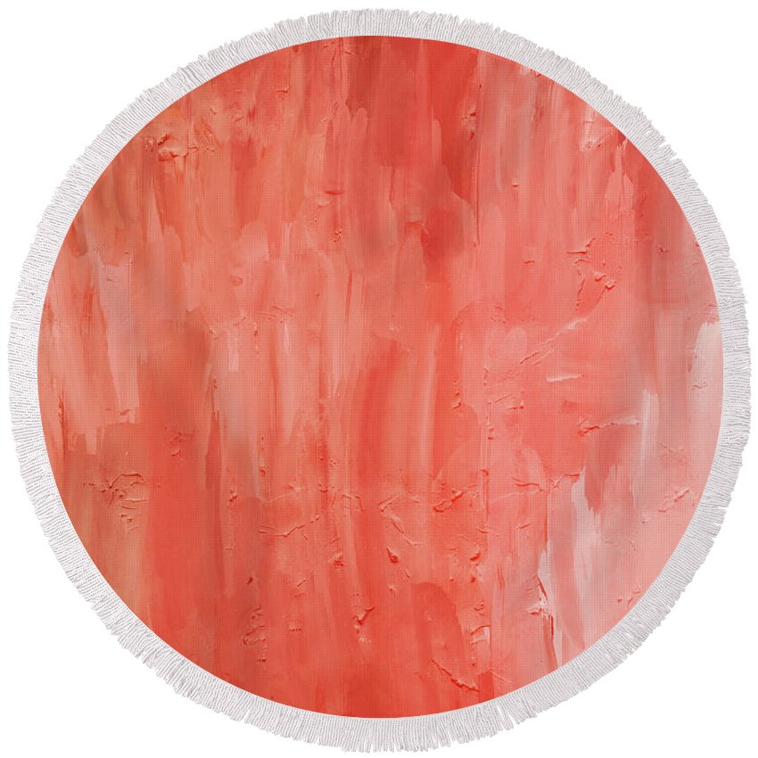 Abstract Round Beach Towel featuring the mixed media Petals- Art by Linda Woods by Linda Woods