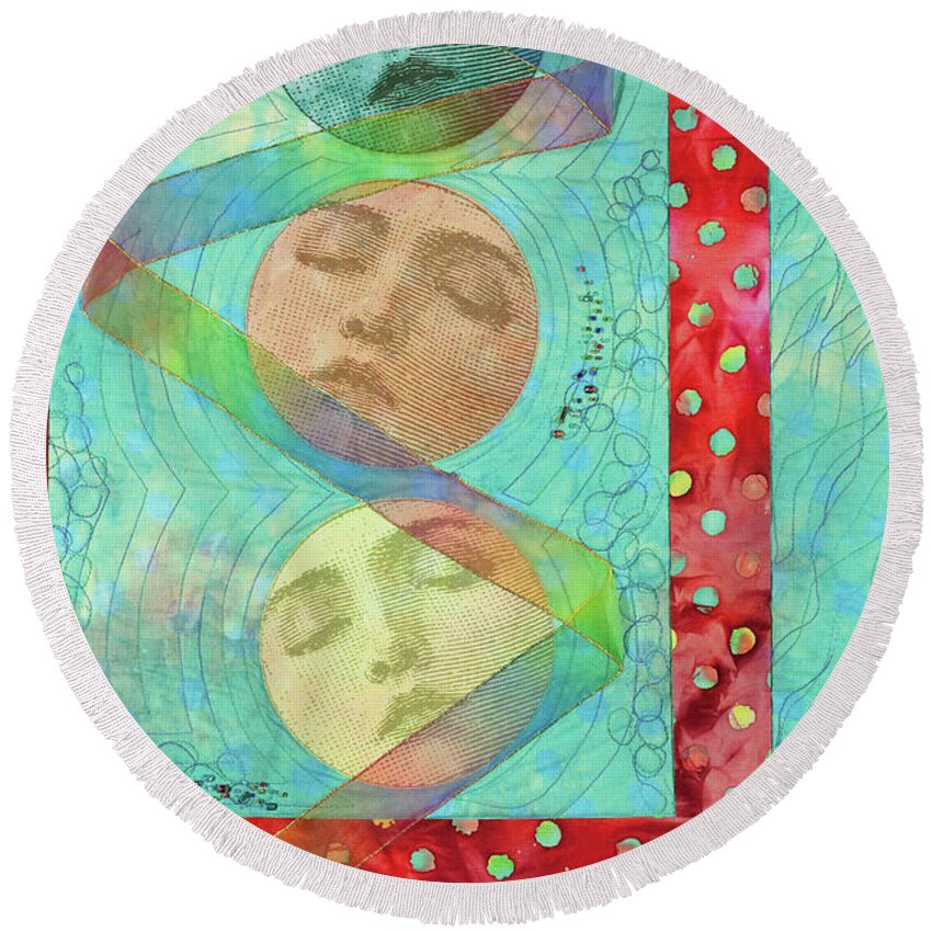 Phases Round Beach Towel featuring the mixed media Phases 2 by Vivian Aumond