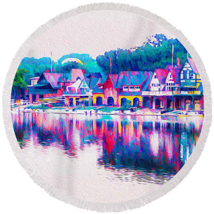 Philadelphia's Round Beach Towel featuring the photograph Philadelphia's Boathouse Row on the Schuylkill River by Bill Cannon