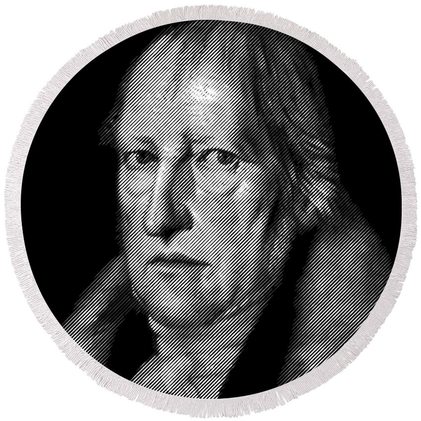Hegel Round Beach Towel featuring the digital art philosopher Hegel, portrait by Cu Biz