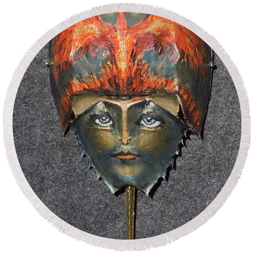  Round Beach Towel featuring the painting Phoenix Helmeted Warrior Princess by Roger Swezey