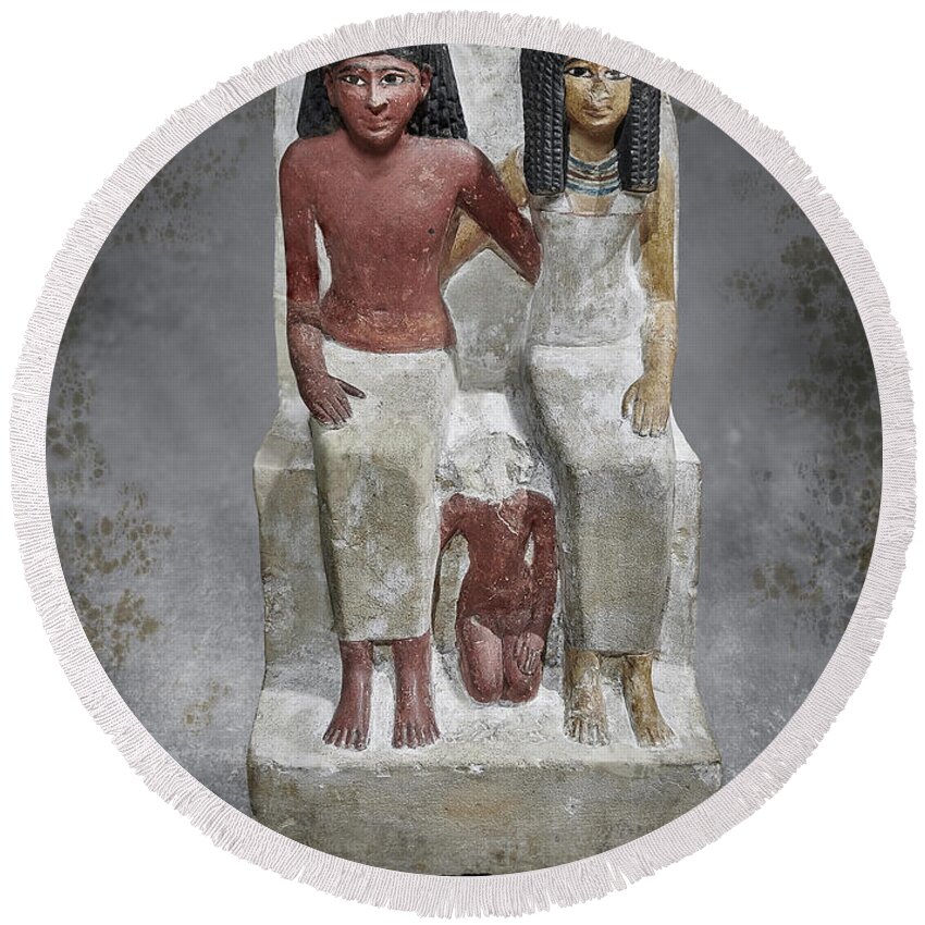 Ancient Egyptian Statue Round Beach Towel featuring the sculpture The After life - Photo of Ancient Egyptian statue #1 by Paul E Williams