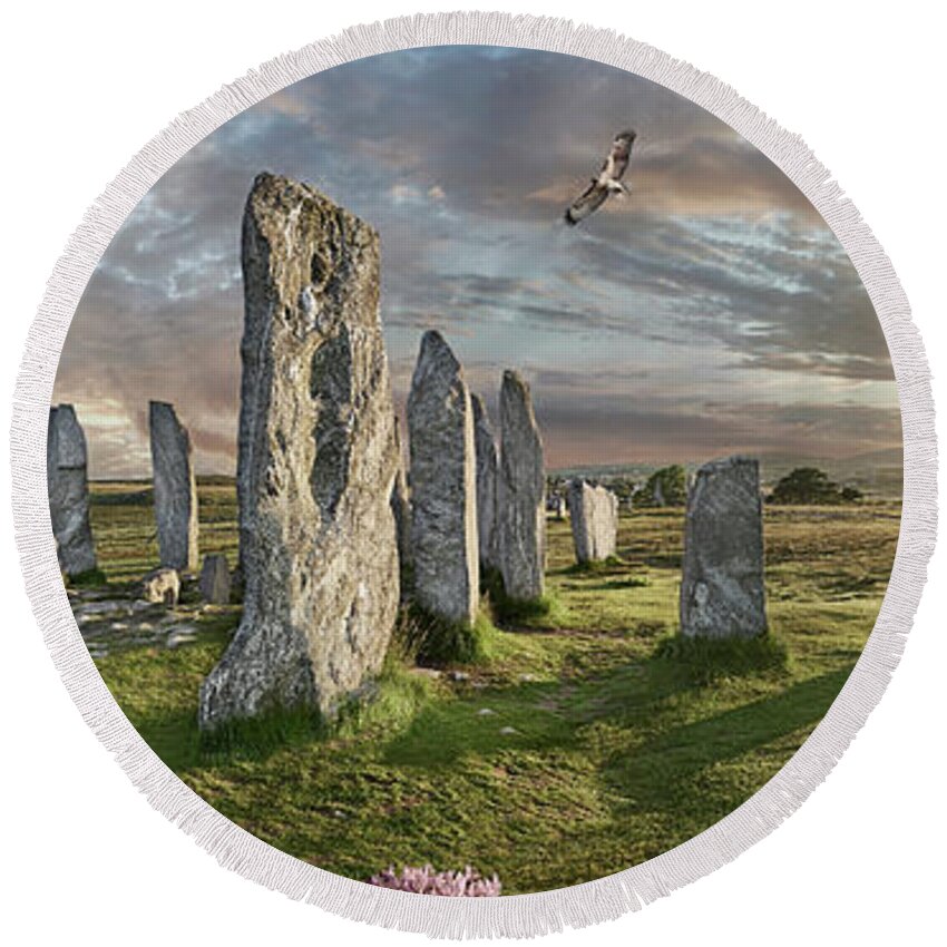 Callanish Standing Stones Round Beach Towel featuring the photograph Ancient Stone - Photo of the Calanais Standing Stones, Isle of Lewis by Paul E Williams