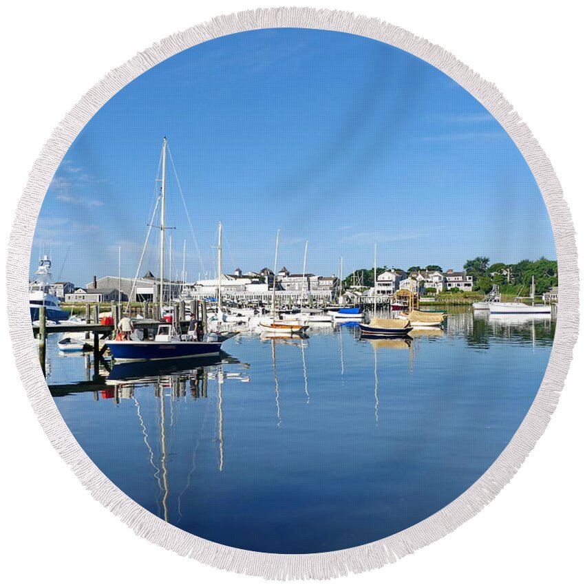 Wychmere Harbor Round Beach Towel featuring the photograph Picturesque Wychmere Harbor by Lyuba Filatova
