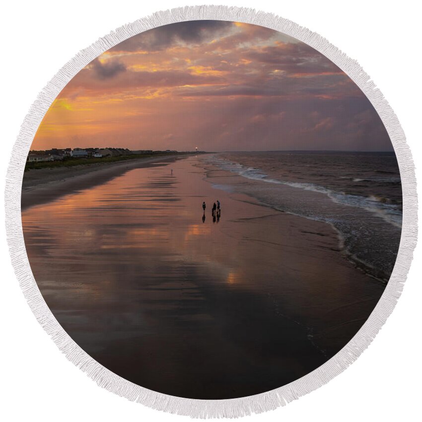 Oak Island Round Beach Towel featuring the photograph Pier Morning by Nick Noble