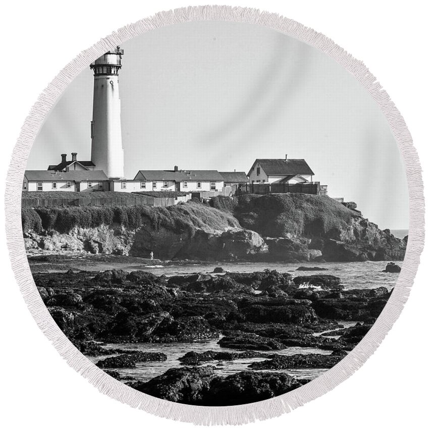 Lighthouse Round Beach Towel featuring the photograph Pigeon Point Lighthouse by Kimberly Blom-Roemer