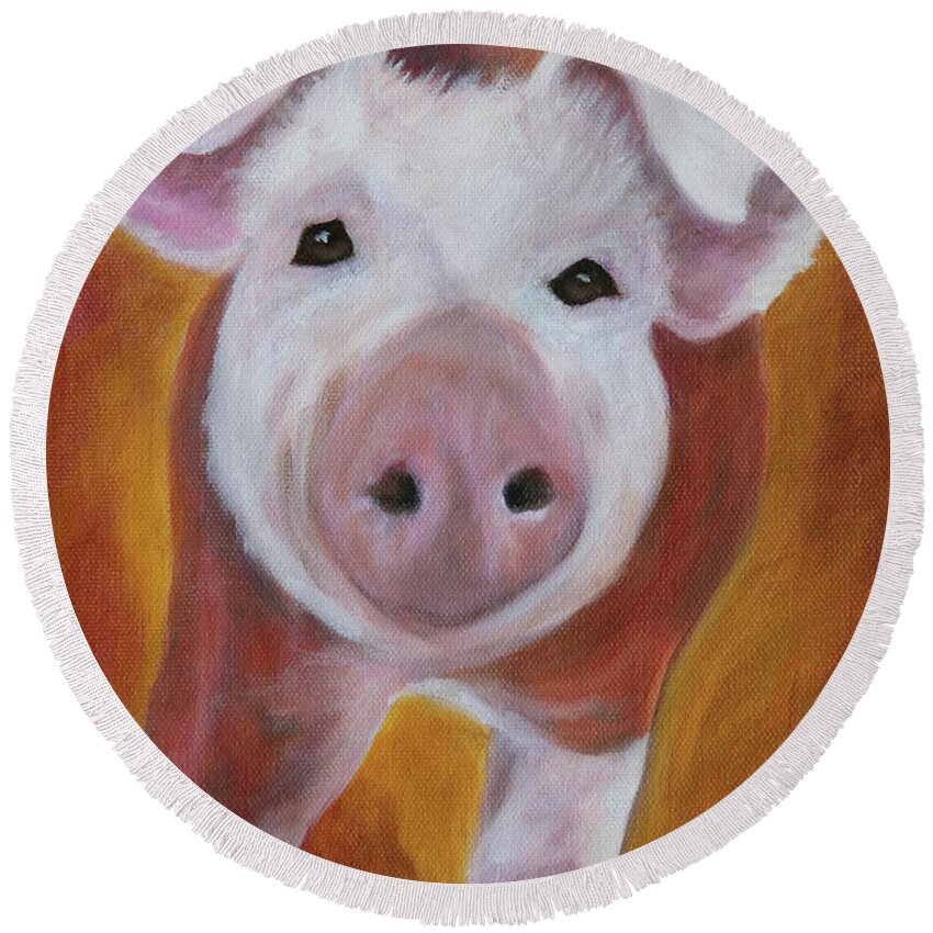 Art Round Beach Towel featuring the painting Piglet Piccinni by Tammy Pool