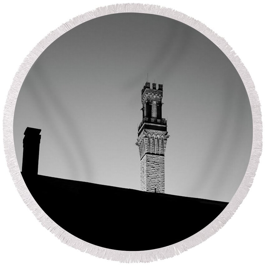 Cape Cod Round Beach Towel featuring the photograph Pilgrim Monument III Provincetown MA BW by David Gordon
