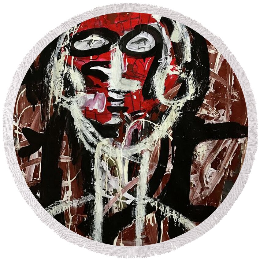 Abstract Round Beach Towel featuring the painting Pin Head by Gustavo Ramirez