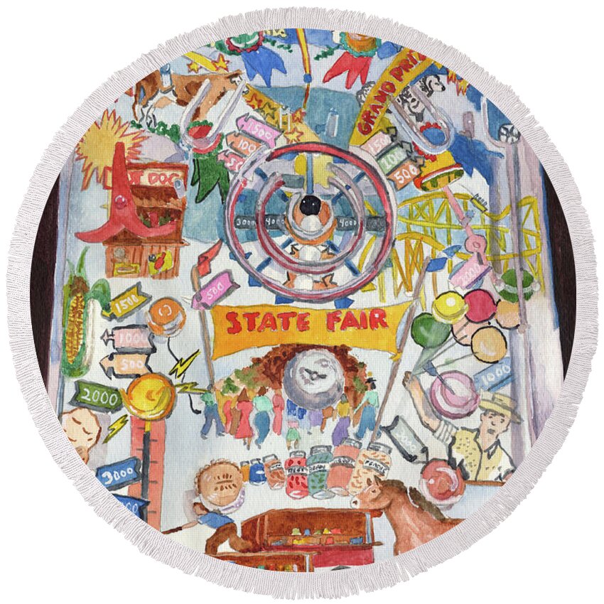 Toy Round Beach Towel featuring the painting Pinball Game by Lynne Reichhart