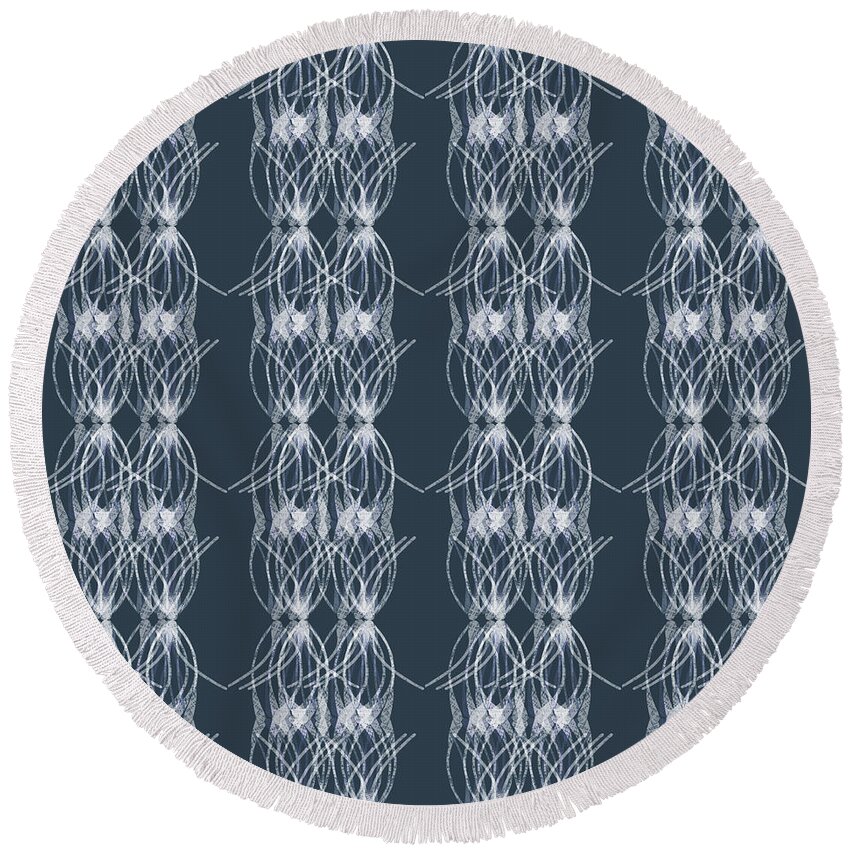 Geometric Round Beach Towel featuring the digital art Pine Geometric Navy and White by Sand And Chi