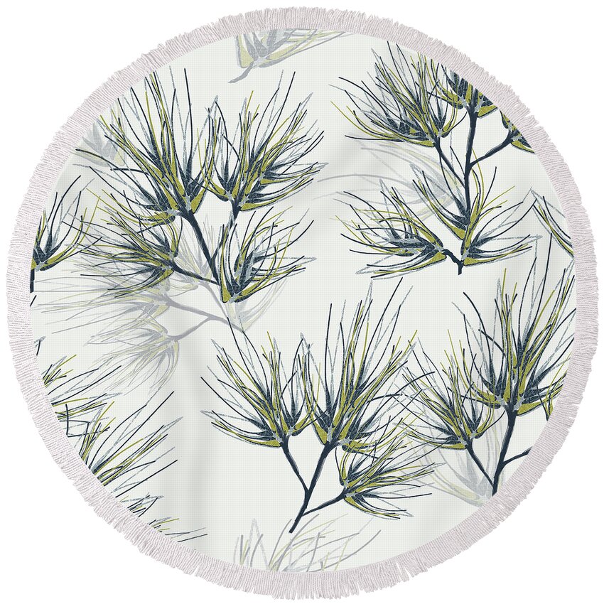 Pine Round Beach Towel featuring the digital art Pine Needles Pattern Cream by Sand And Chi