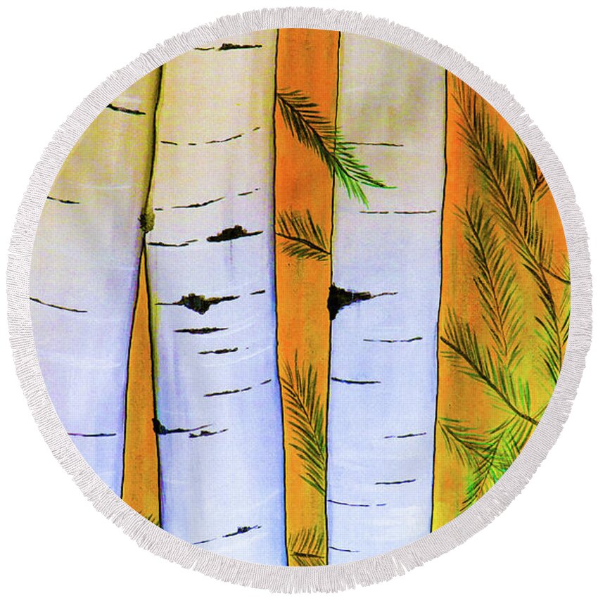Pines Round Beach Towel featuring the painting Pines Too Bold by Ted Clifton
