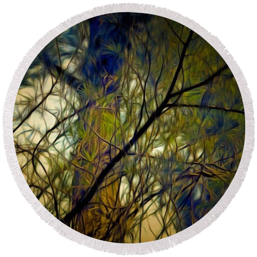 Branches Round Beach Towel featuring the mixed media Piney Branches by Christopher Reed