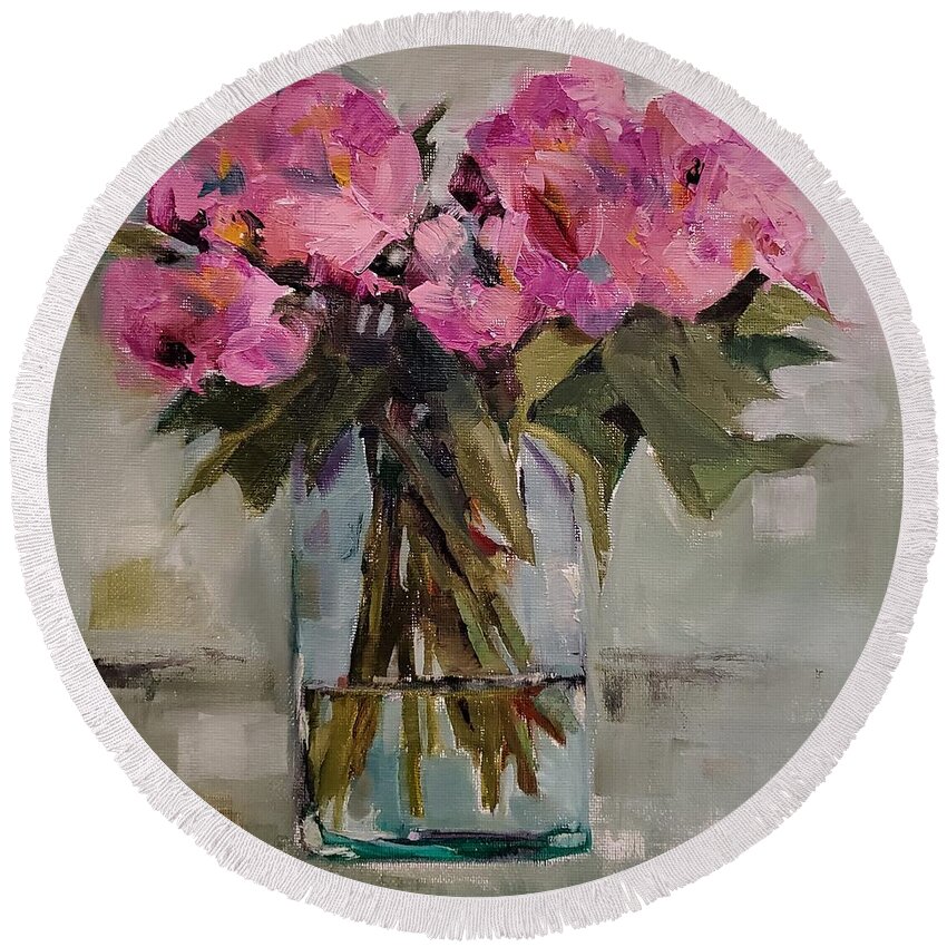 Flowers Round Beach Towel featuring the painting Pink Azaleas by Sheila Romard