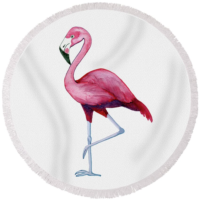 Flamingo Round Beach Towel featuring the painting Pink Flamingo by Michele Fritz
