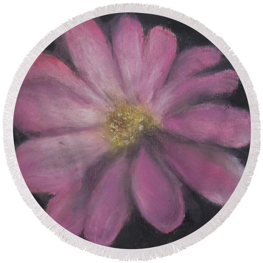 Flower Round Beach Towel featuring the painting Pink Flower by Jen Shearer