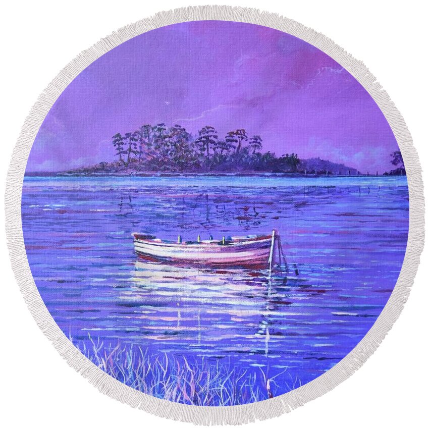 Nature Round Beach Towel featuring the painting Pink Marsh by Sinisa Saratlic
