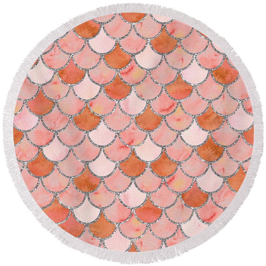 Mermaid Round Beach Towel featuring the digital art Pink Orange Mermaid Scales by Sambel Pedes
