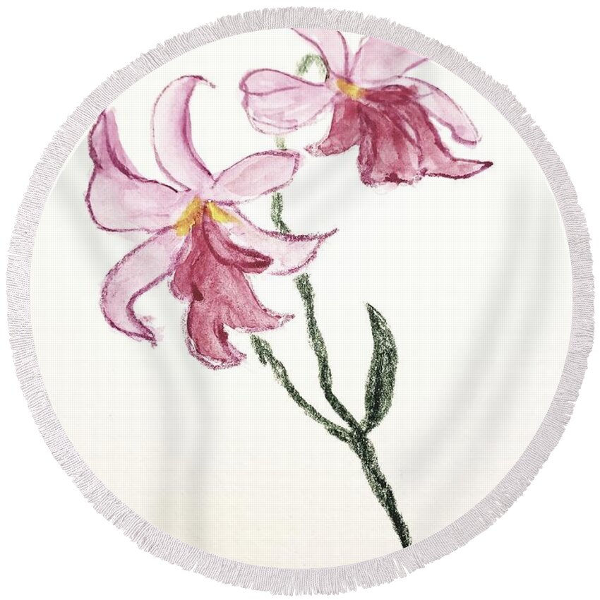  Round Beach Towel featuring the painting Pink Orchids by Margaret Welsh Willowsilk