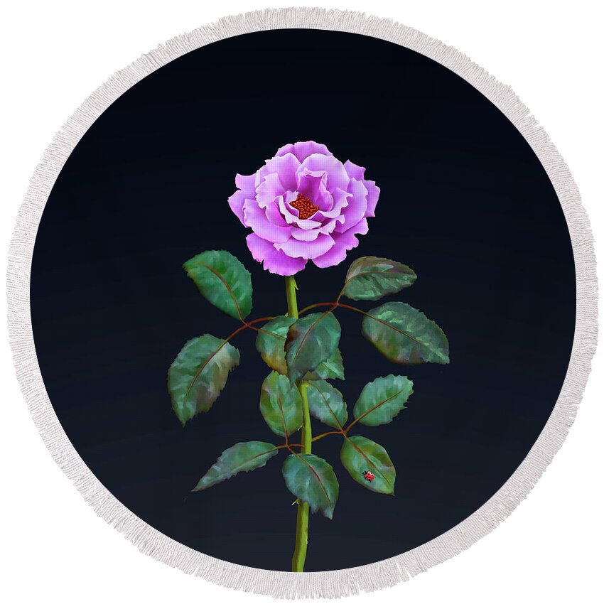 Pink Rose Round Beach Towel featuring the painting Pink Perpetual Rose by David Arrigoni
