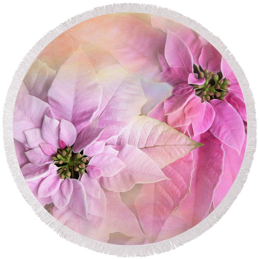 Poinsettia Round Beach Towel featuring the photograph Pink Poinsettias by Theresa Tahara