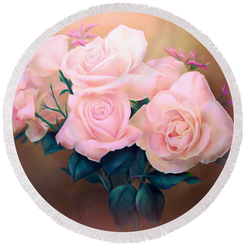 Roses Round Beach Towel featuring the photograph Pink Rose Bouquet by Susan Hope Finley