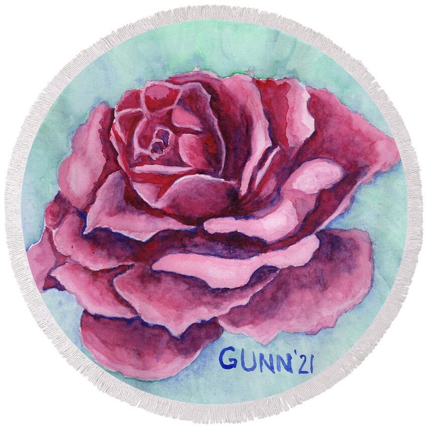 Rose Round Beach Towel featuring the painting Pink Rose by Katrina Gunn
