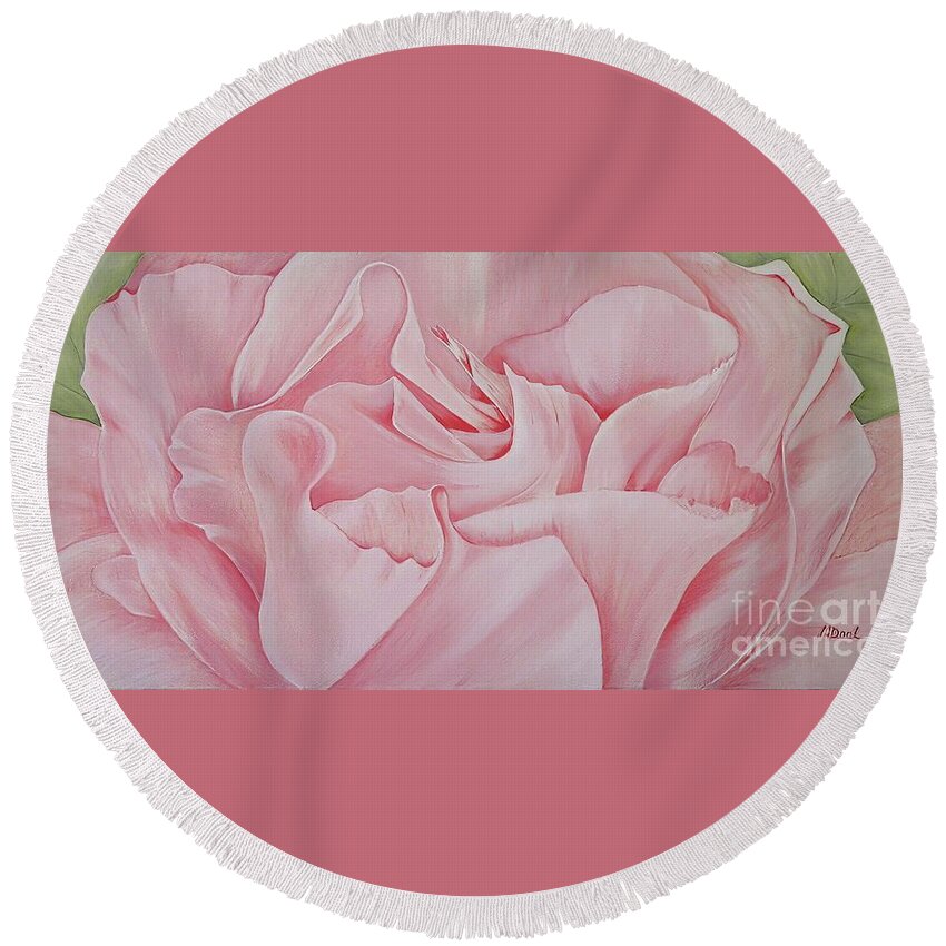 Pink Rose Round Beach Towel featuring the painting Pink Rose by Mary Deal