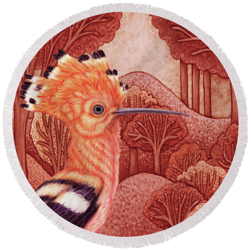 Hoopoe Round Beach Towel featuring the painting Pink Wonderland Hoopoe by Amy E Fraser